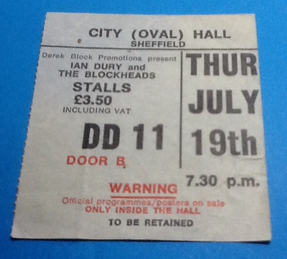 Ian Dury & the Blockheads Ticket Sheffield 1979