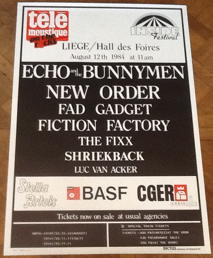 New Order Echo & the Bunnymen Original Promo Concert Tour Gig Poster Liege 1984