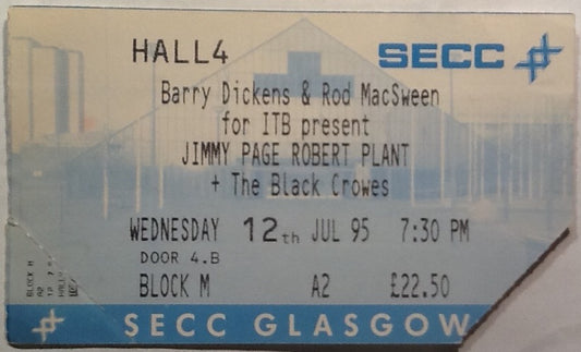 Jimmy Page Robert Plant The Black Crowes Original Used Concert Ticket 1995