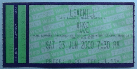 Muse Original Concert Ticket Leadmill Sheffield 2000