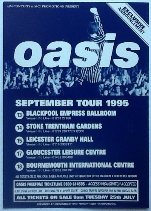 Oasis Original Concert Handbill Flyer UK Tour Sept 1995