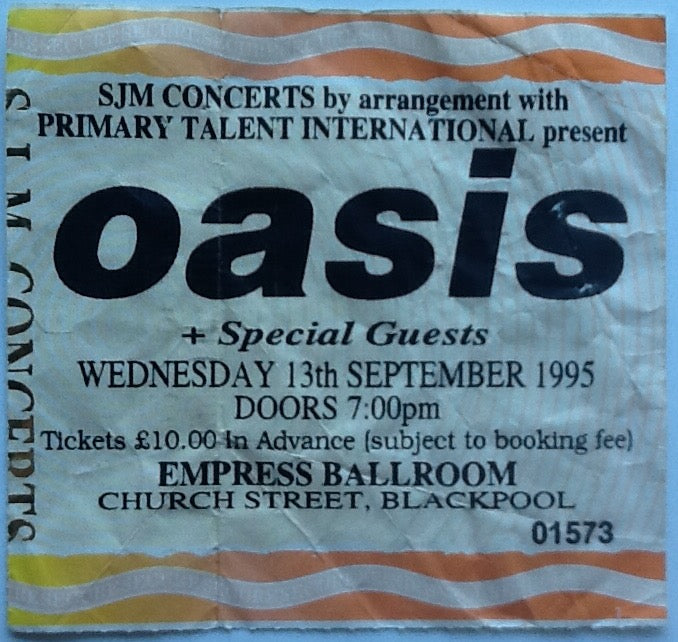 Oasis Original Used Concert Ticket Empress Ballroom Blackpool 1995