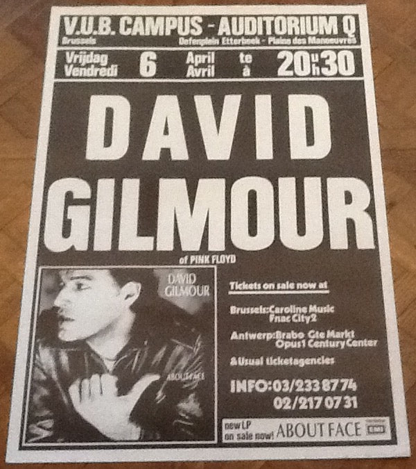 Pink Floyd David Gilmour Original Concert Tour Gig Poster V.U.B. Campus Brussels 1984