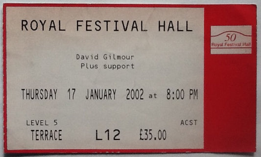 Pink Floyd David Gilmour Original Used Concert Ticket Royal Festival Hall London 2002