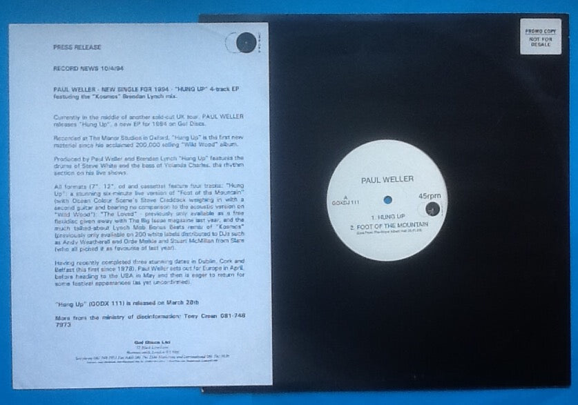 Paul Weller Hung Up 4 Track 12" NMint White Label Promo with Press Release UK 1994