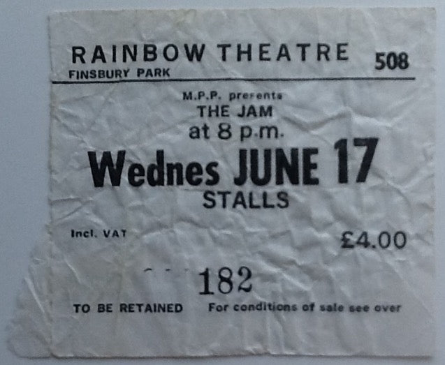 Jam Original Used Concert Ticket Rainbow Theatre Finsbury Park London 1981