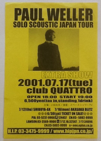 Paul Weller Original Concert Handbill Flyer Tokyo 2001