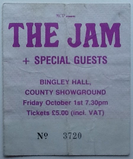 Jam Original Used Concert Ticket Bingley Hall County Showground Staffordshire 1st Oct 1982
