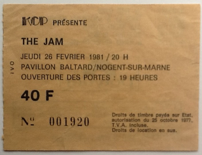 Jam Original Used Concert Ticket Pavilion Baltard Paris 1981