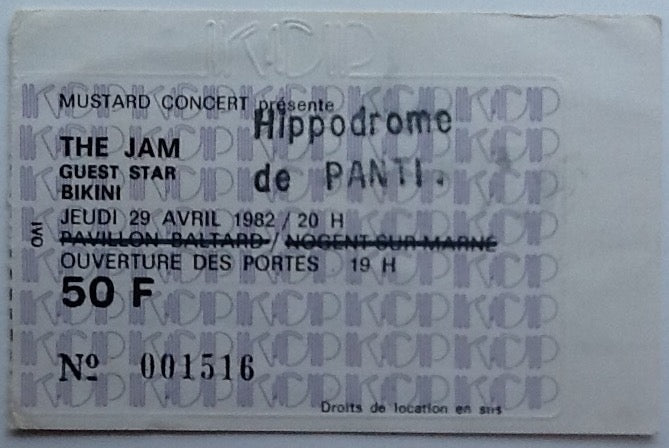 Jam Original Used Concert Ticket Hippodrome de Pantin Paris 1982
