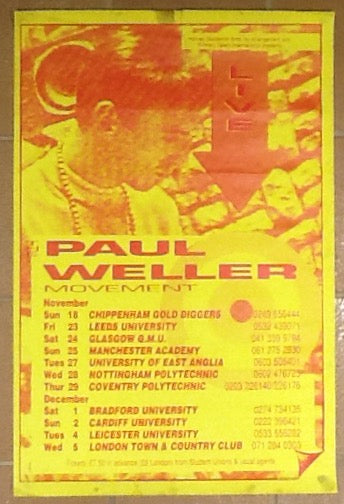 Paul Weller Movement Original Early Concert Tour Poster UK Tour 1990