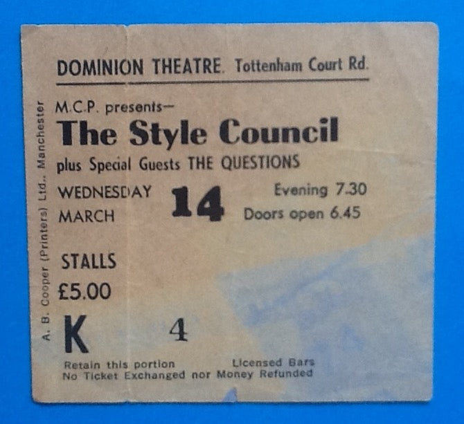 Style Council Used Concert Ticket London 1984