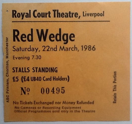 Paul Weller Style Council Original Used Concert Ticket Royal Court Theatre Liverpool 1986