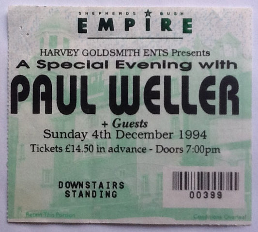 Paul Weller Original Used Concert Ticket Shepherds Bush Empire London 1994