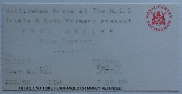 Paul Weller Original Used Concert Ticket Nottingham Arena 2000