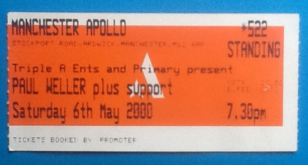 Paul Weller Original Used Concert Ticket Apollo Theatre Manchester 6th May 2000