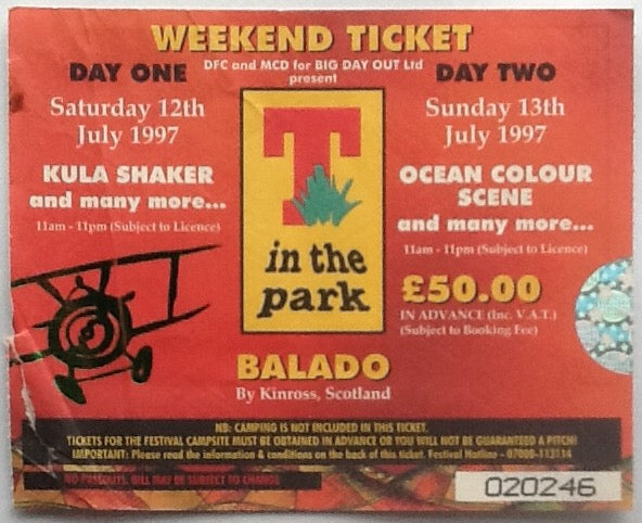 Paul Weller Ocean Colour Scene Charlatans Original Concert Programme and Ticket T in the Park Balado 1997