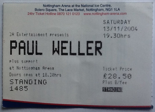 Paul Weller Original Used Concert Ticket Nottingham Arena 2004