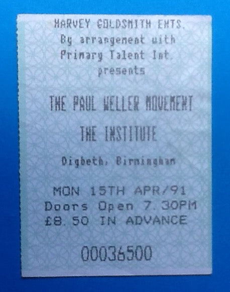 Paul Weller Used Concert Ticket Birmingham 1991