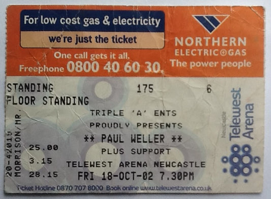 Paul Weller Original Used Concert Ticket Newcastle 2002