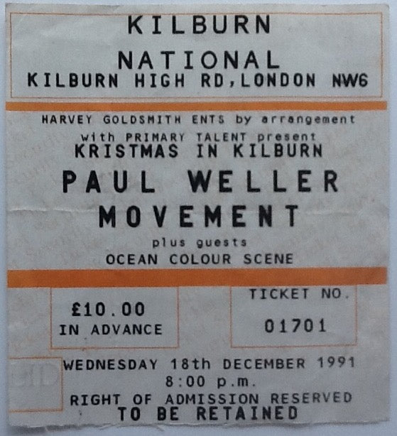 Paul Weller Original Used Concert Ticket Kilburn National Ballroom London 1991