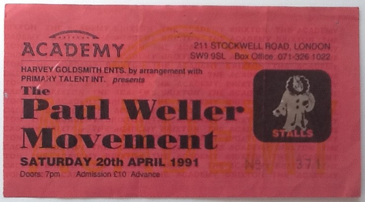 Paul Weller Movement Original Early Used Concert Ticket Brixton Academy London 1991