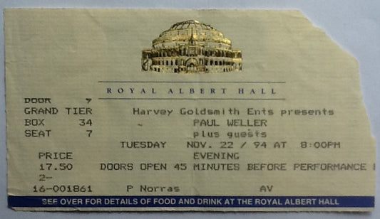 Paul Weller Original Used Concert Ticket Royal Albert Hall London 1994