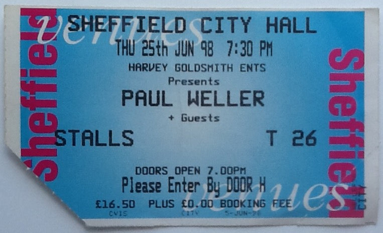 Paul Weller Original Used Concert Ticket Sheffield City Hall 1998