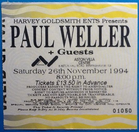 Paul Weller Original Used Concert Ticket Birmingham 1994