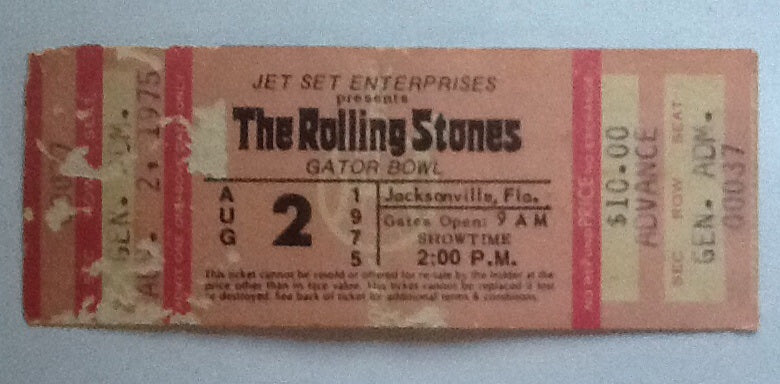 Rolling Stones Complete Concert Ticket Jacksonville 1975
