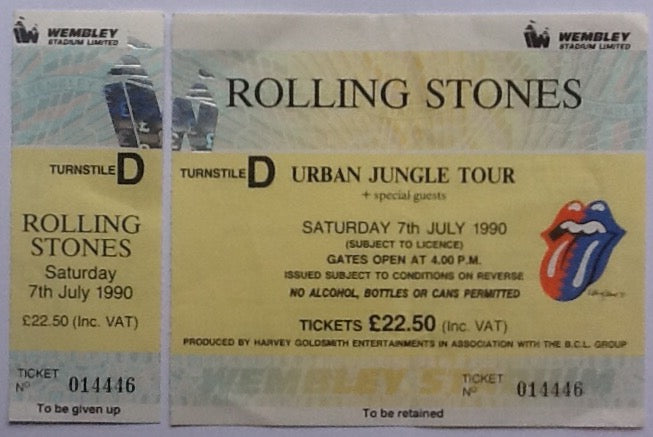 Rolling Stones Original Unused Complete Concert Ticket Wembley Stadium London 7th July 1990