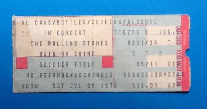 Rolling Stones Original Used Concert Ticket Chicago 1978