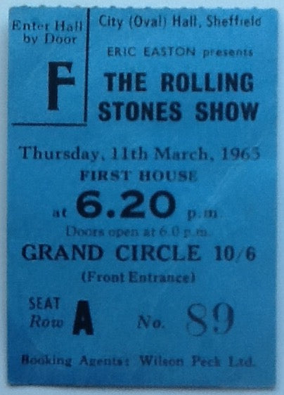 Rolling Stones Original Used Concert Ticket City Hall Sheffield 1965