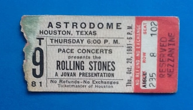 Rolling Stones Original Concert Ticket Houston 1981