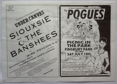 Siouxsie & The Banshees The Pogues Beach Boys Original Concert Handbill Flyer Finsbury Park London 1987