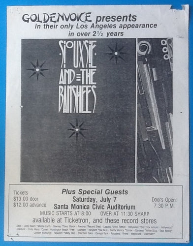 Siouxsie & the Banshees Handbill Flyer Santa Monica 1984