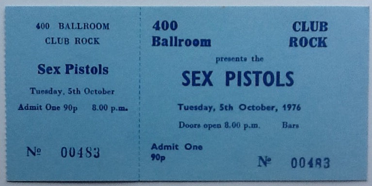 Sex Pistols Original Unused Concert Ticket 400 Ballroom Club Torquay 1976