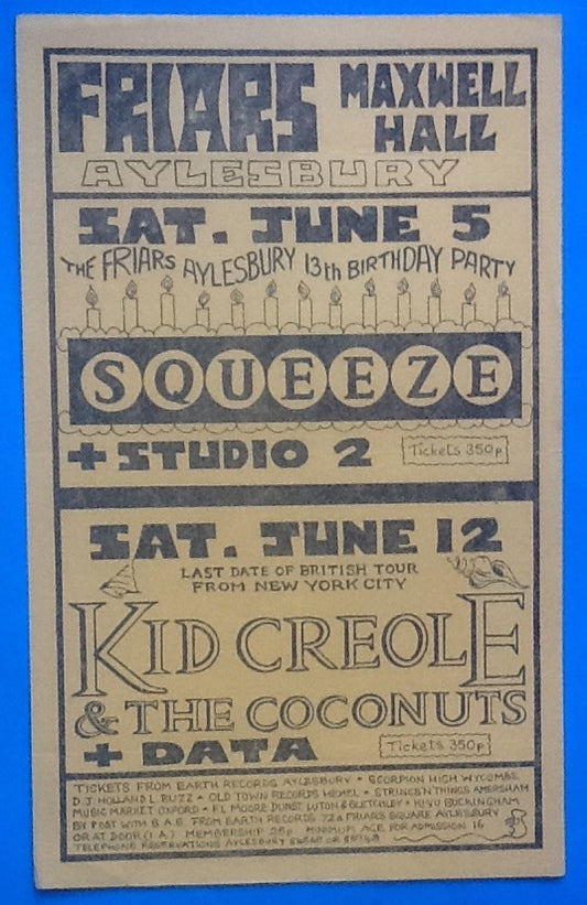 Squeeze Kid Creole Concert Handbill Flyer Friars Aylesbury 1982
