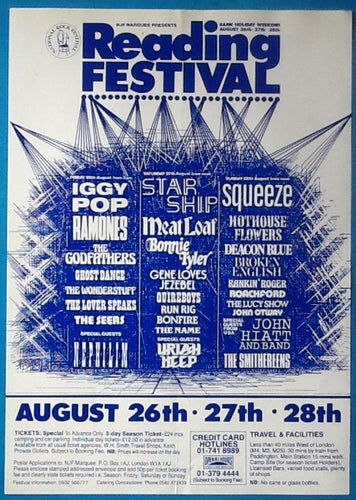 Iggy Pop Squeeze Starship Original Reading Festival Handbill Flyer 1988