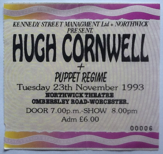 Hugh Cornwell Original Used Concert Ticket Northwick Theatre Worcester 23rd Nov 1993