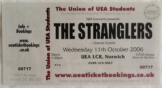 Stranglers Original Unused Concert Ticket UEA Norwich 11th Oct 2006