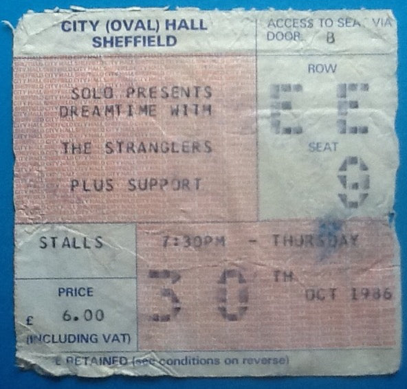 Stranglers Original Used Concert Ticket Sheffield 1986