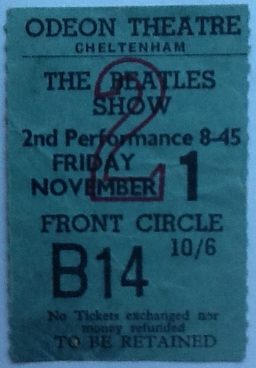 Beatles Original Used Concert Ticket Odeon Theatre Cheltenham 1963