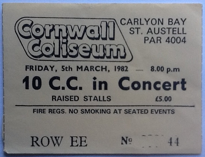 10cc Original Used Concert Ticket Cornwall Coliseum St. Austell 1982