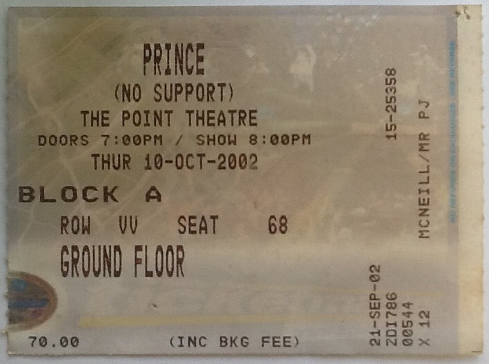 Prince Original Used Concert Ticket Point Theatre Dublin 2002