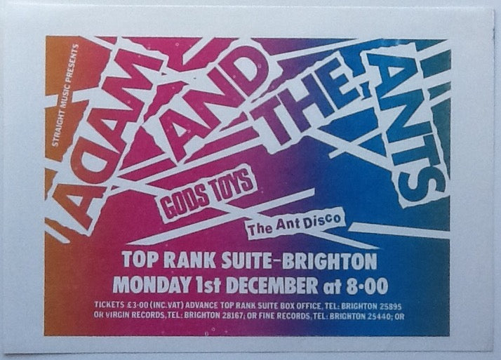 Adam and the Ants Original Concert Handbill Flyer Top Rank Suite Brighton 1980