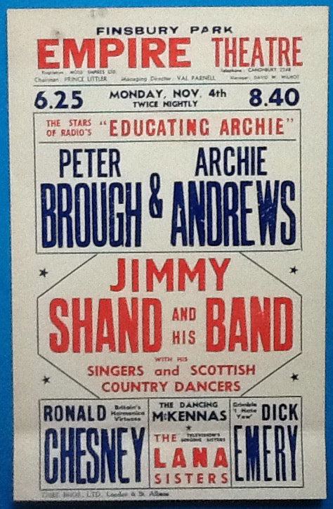 Archie Andrews Peter Brough Dick Emery Original Concert Handbill Flyer London 1957