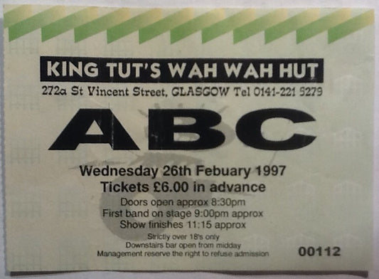 ABC Original Used Concert Ticket King Tut's Wah Wah Hut Glasgow 1997