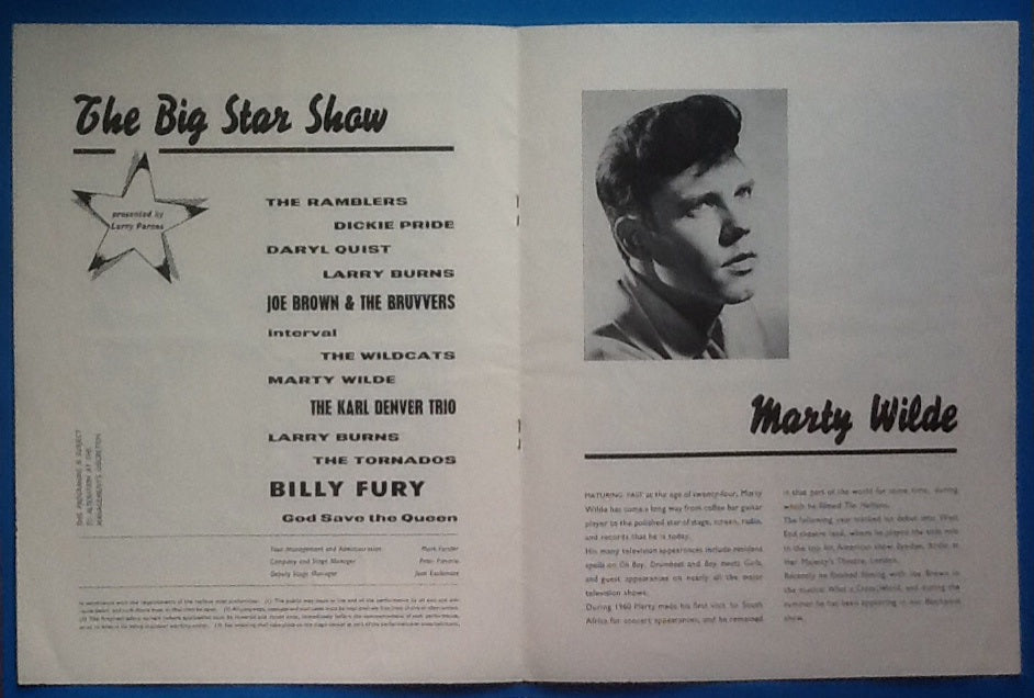 Billy Fury Joe Brown Marty Wilde UK Tour Programme 1963