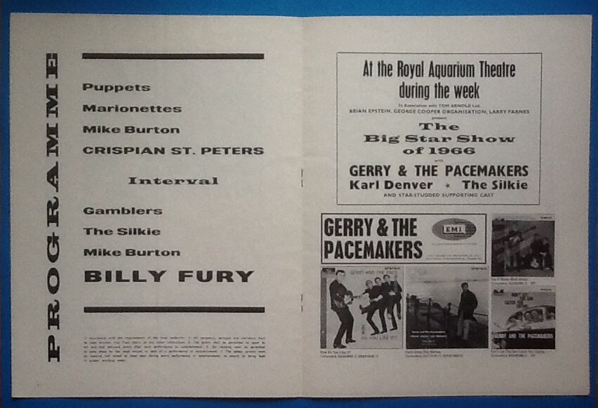 Billy Fury Programme Great Yarmouth 1966